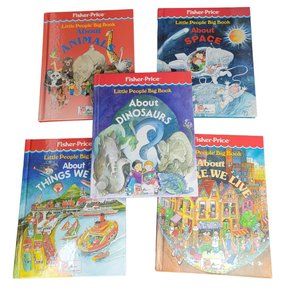 Fisher price little people About books. Set of 5 dinosaurs, space, cars, live,
